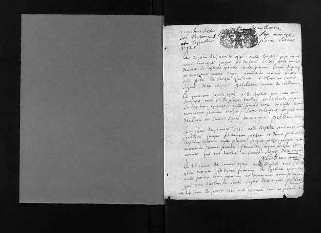 Baptêmes, mariages, sépultures, 1721