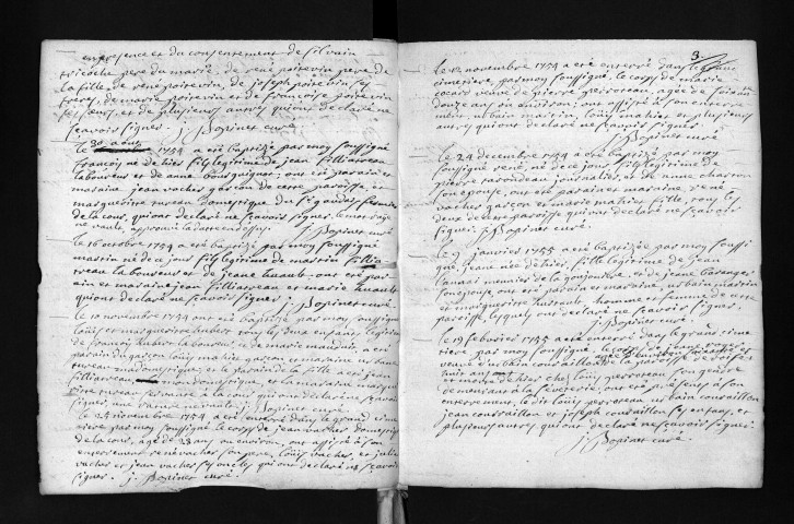 Collection du greffe. Baptêmes, mariages, sépultures, 1754