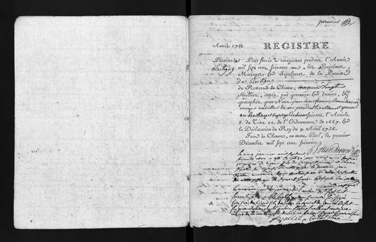 Collection du greffe. Baptêmes, mariages, sépultures, 1761