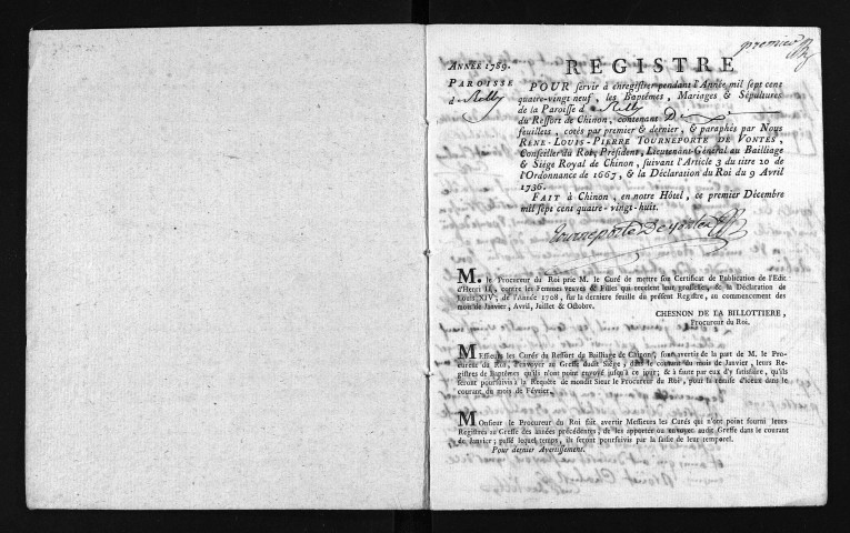 Baptêmes, mariages, sépultures, 1789