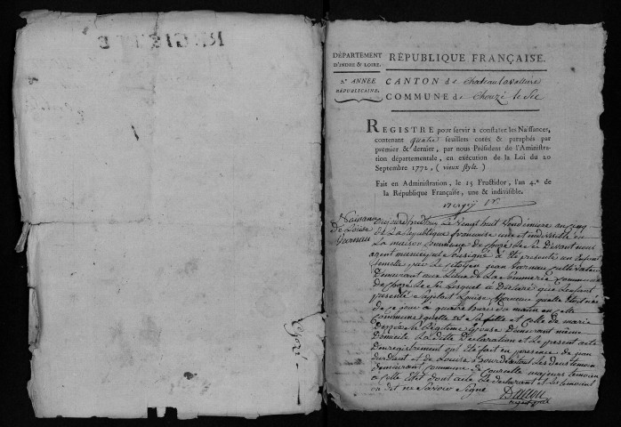 Chouzé-le-Sec. Naissances, mariages, décès, an V-1806