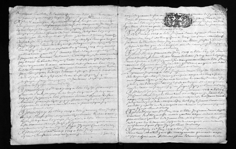 Baptêmes, mariages, sépultures, 1714-1715 - L'année 1713 est lacunaire dans la collection du greffe