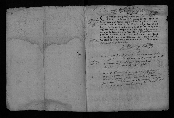 Collection communale. Baptêmes, mariages, sépultures, 1692-1695