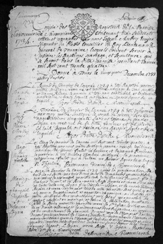 Collection du greffe. Baptêmes, mariages, sépultures, 1734 - Les années 1709-1733 sont lacunaires dans cette collection