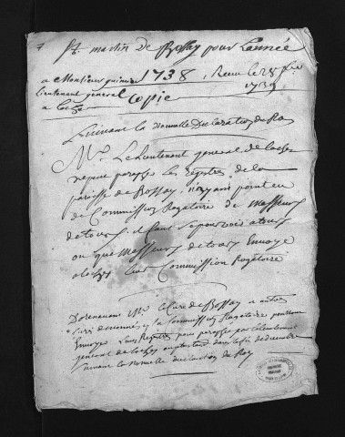 Collection du greffe. Baptêmes, mariages, sépultures, 1738 - L'année 1737 est lacunaire dans cetter collection