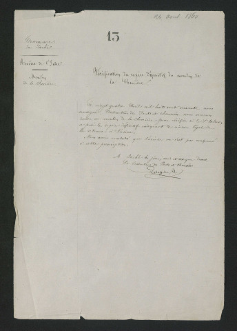 Procès-verbal de vérification (24 avril 1860)