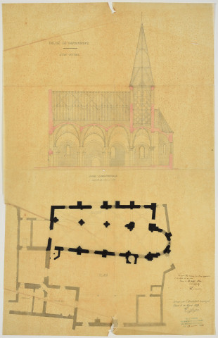 Eglise (entre l'an XIII et 1922) : 8 plans. Presbytère : 4 plans (entre 1821 et 1939). Cimetière (entre l'an XIII et 1895) : 2 plans. Caves gouttières : 1 plan (1818).