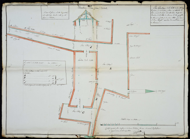 Halles (1826-1936). Projet des nouvelles halles (1844). Projet de restauration (1934). Caserne de gendarmerie (1828-1940)