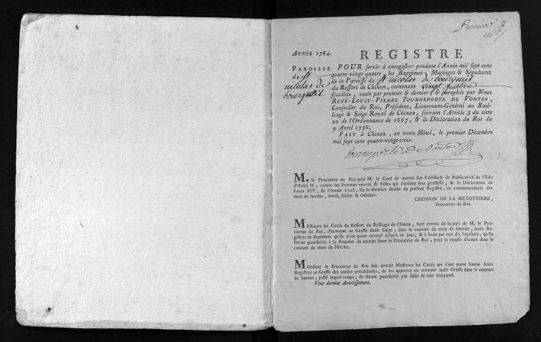 Baptêmes, mariages, sépultures, 1784