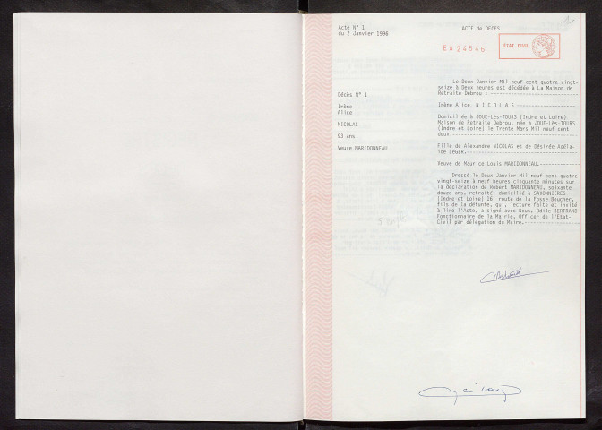 Décès, 1996