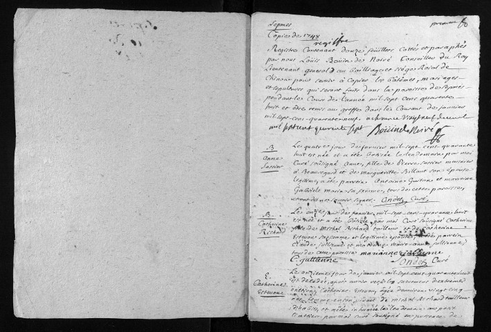 Baptêmes, mariages, sépultures, 1748