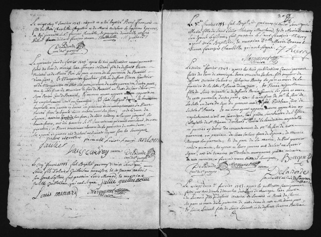 Collection du greffe. Baptêmes, mariages, sépultures, 1745