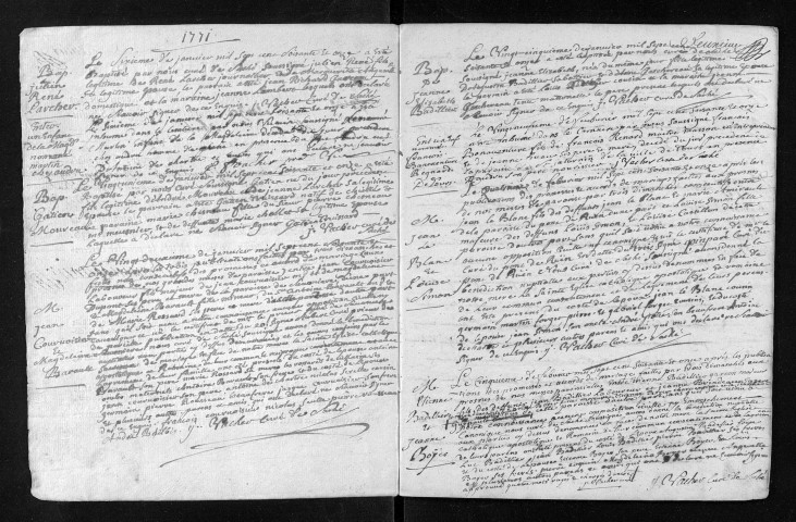 Collection du greffe. Baptêmes, mariages, sépultures, 1771