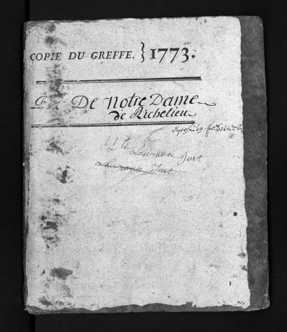 Collection du greffe. Baptêmes, mariages, sépultures, 1773