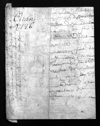 Collection du greffe. Baptêmes, mariages, sépultures, 1726