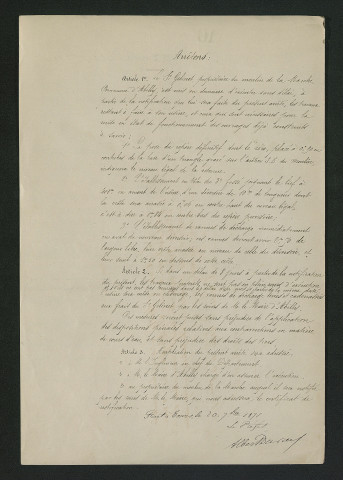 Arrêté préfectoral de mise en demeure d'exécution de travaux (20 septembre 1871)