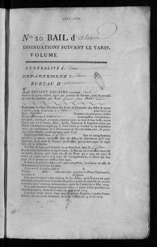 Centième denier et insinuations suivant le tarif (12 mars 1773 -28 mars 1777)