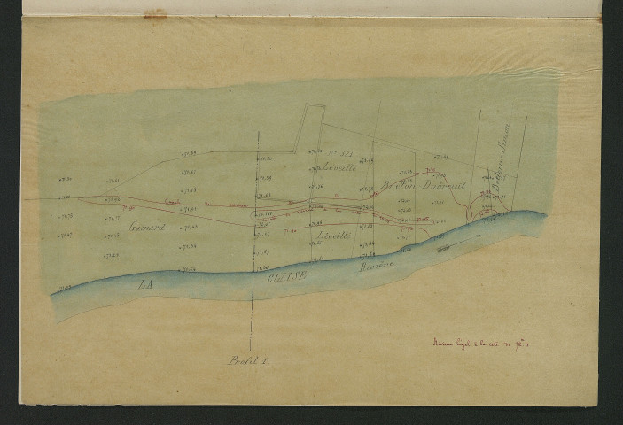 Pêcherie de Bouc-Ferré (établissement d'une nouvelle usine). Plan de détail de la partie basse des prés (27 mars 1877)
