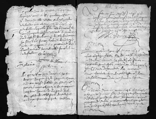 Collection communale. Baptêmes, janvier 1644-14 juin 1668 ; mariages, 25 juin 1644-19 février 1667 ; sépultures, 17 mars 1645-6 août 1671 (lacunes)