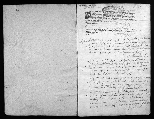 Collection du greffe. Baptêmes, mariages, sépultures, 1713-1715