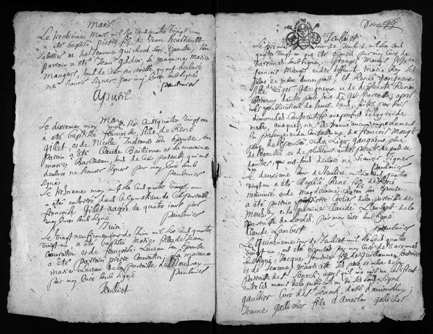 Baptêmes, mariages, sépultures, 1681 - Les années 1676-1680 sont lacunaires dans les deux collections