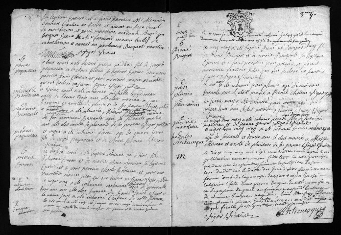 Collection du greffe. Baptêmes, mariages, sépultures, 1739-avril 1740