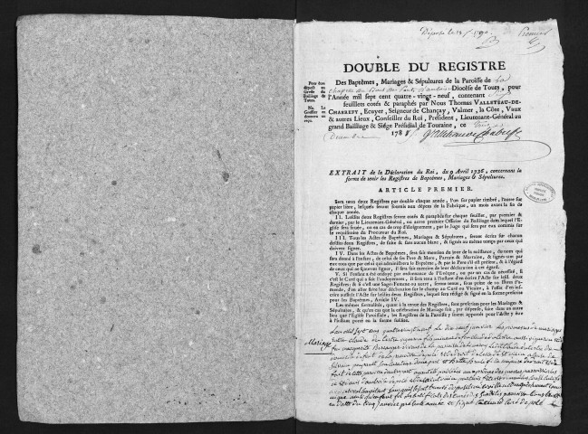 Collection du greffe. Baptêmes, mariages, sépultures, 19 janvier-24 décembre 1789
