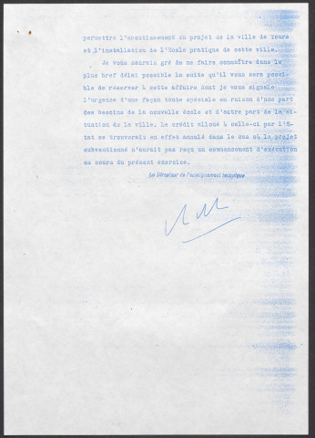 Courrier du directeur de l'enseigement technique au directeur des beaux-arts tendant à faire déclasser la maison dite Justice des Bains pour permettre sa destruction (2/2).