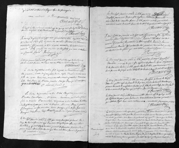 Collection du greffe. Baptêmes, mariages, sépultures, 1760