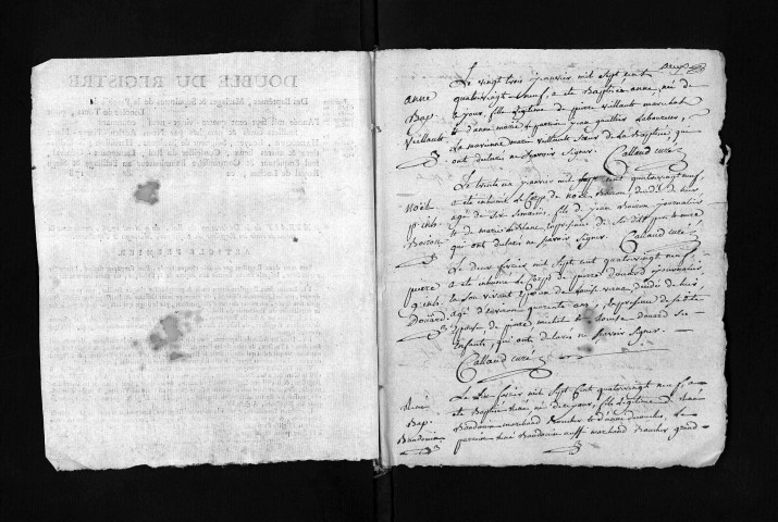 Collection du greffe. Baptêmes, mariages, sépultures, 1789