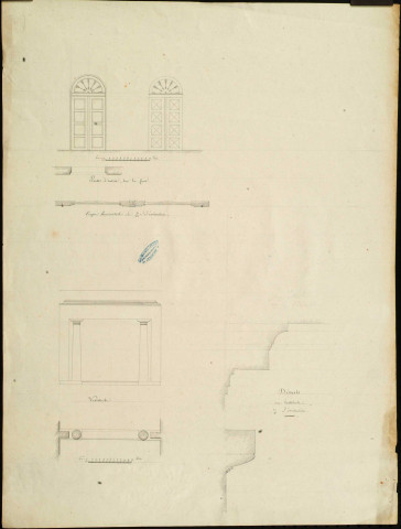 Projet de bâtiment rue Chaude : détail du vestibule du grand escalier avec profil grand comme nature [avant 1811 selon l'inventaire de Deroüet].