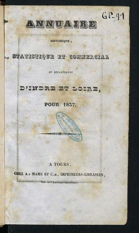 Annuaire du département de l'Indre-et-Loire - 1837.