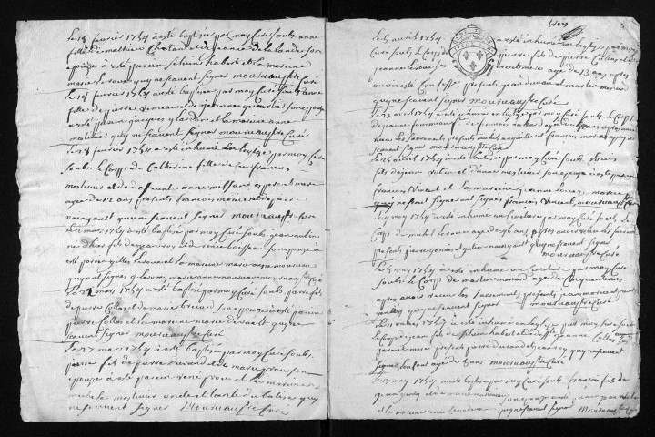 Collection du greffe. Baptêmes, mariages, sépultures, 1754