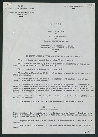 Modification du règlement d'eau (27 mars 1979)