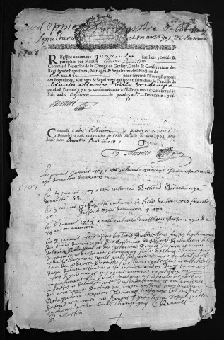 Baptêmes, mariages, sépultures, 1707