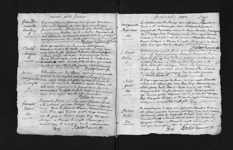 Collection du greffe. Baptêmes, mariages, sépultures, 1768