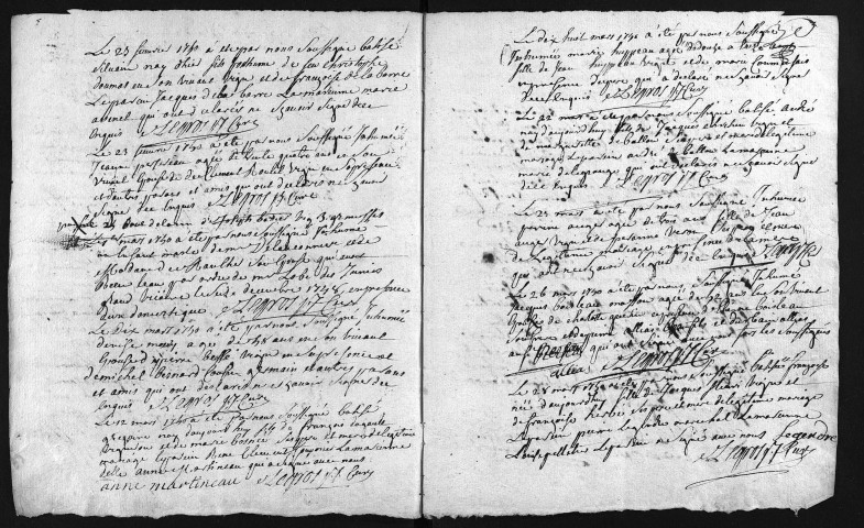 Collection du greffe. Baptêmes, mariages, sépultures, 1750-1751