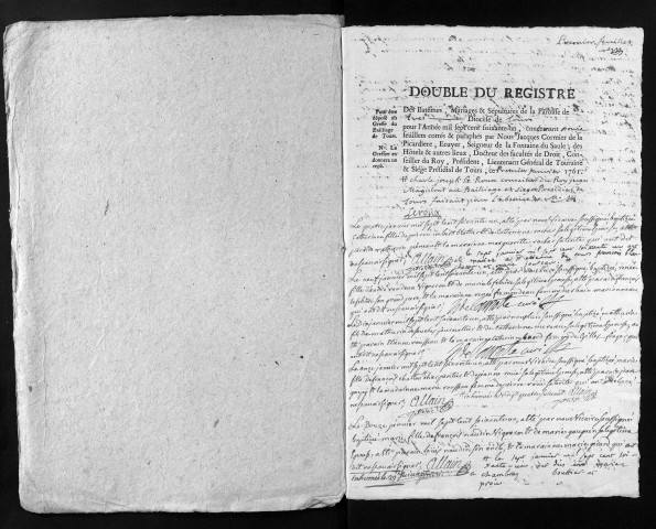 Collection du greffe. Baptêmes, mariages, sépultures, 1761