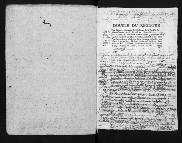 Baptêmes, mariages, sépultures, 1764