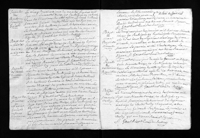 Collection du greffe. Baptêmes, mariages, sépultures, 1773